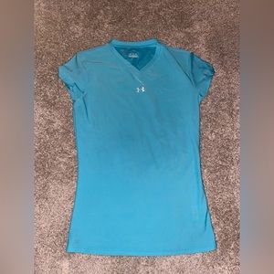 Tight athletic short sleeve blue top
